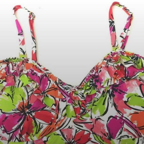 Ann Cole Collection Plus Women's One-Piece Bathing Swimsuit 18 Pink Orange White - Picture 3 of 5